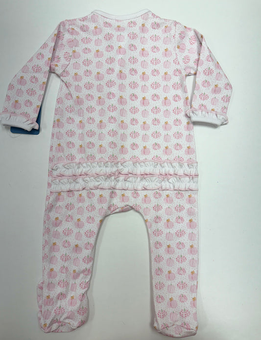 Precious Pumpkins Print Ruffle Zip Footie - Pink