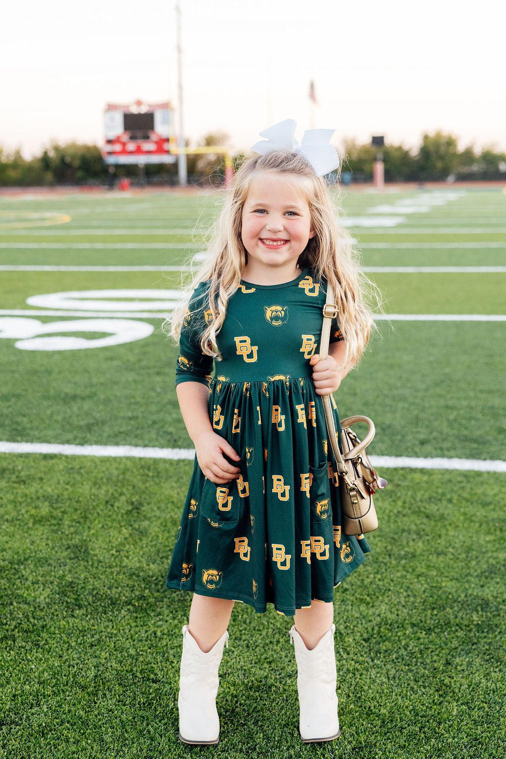 Baylor Green Bear Twirl Dress