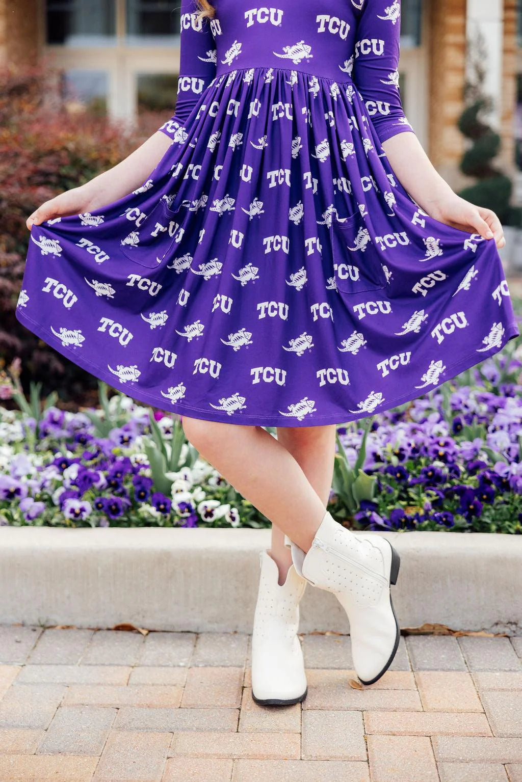 TCU Purple Frog 3/4 Sleeve Pocket Dress
