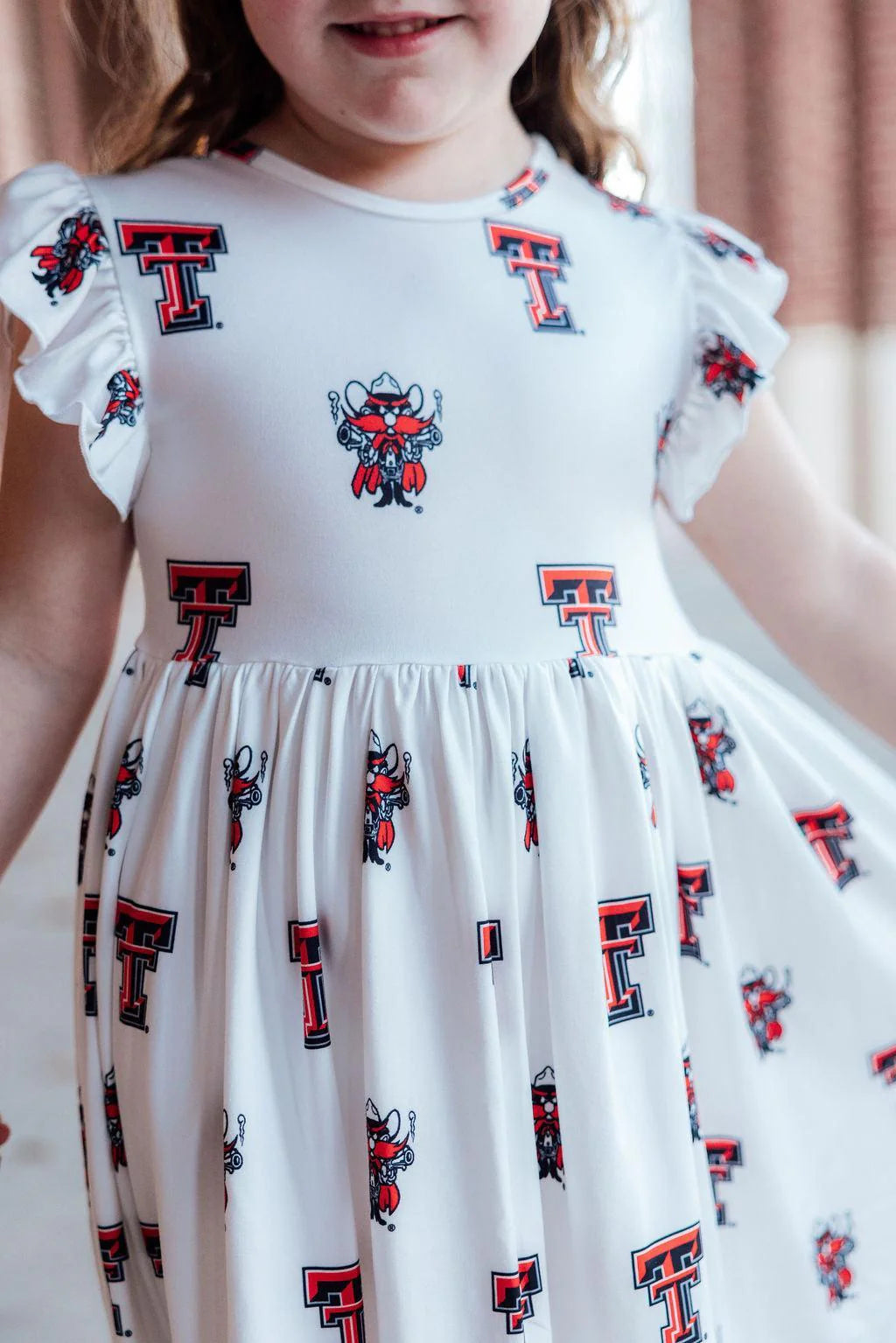 Texas Tech White Raider Flutter Sleeve Dress