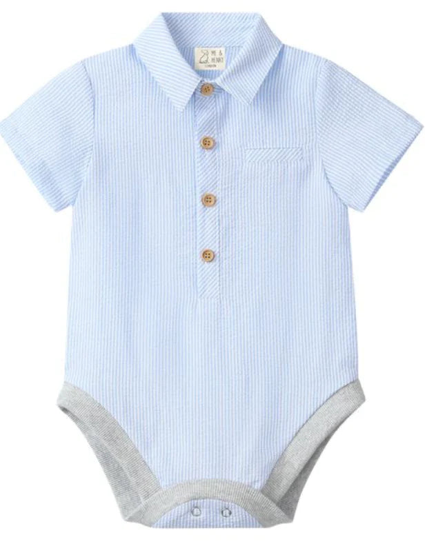 Helford Woven Onesie - Pale Blue Seersucker