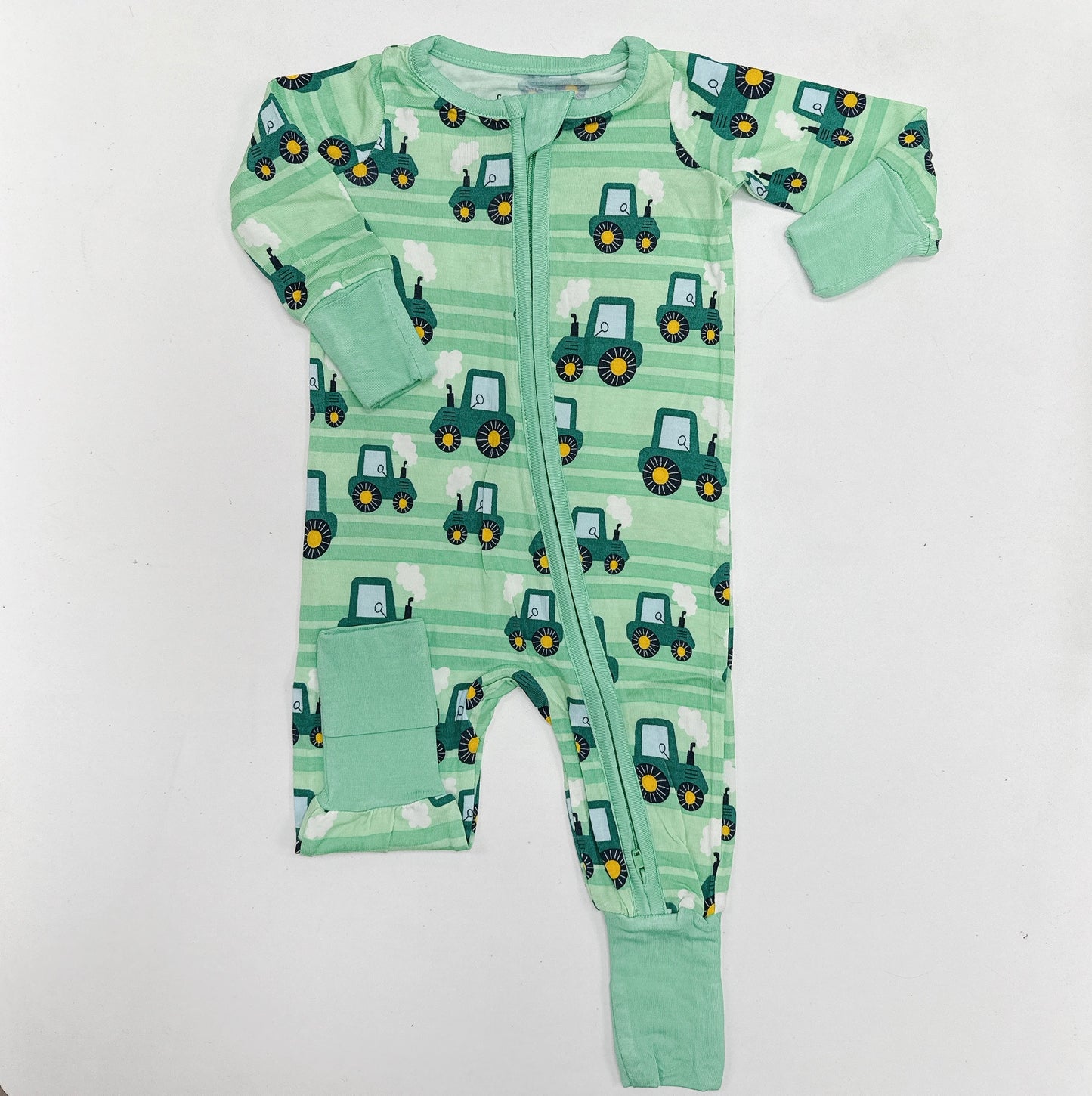 SoftSnooze™ Baby Bamboo Viscose Tractor Time Convertible One Piece Footie Pajama