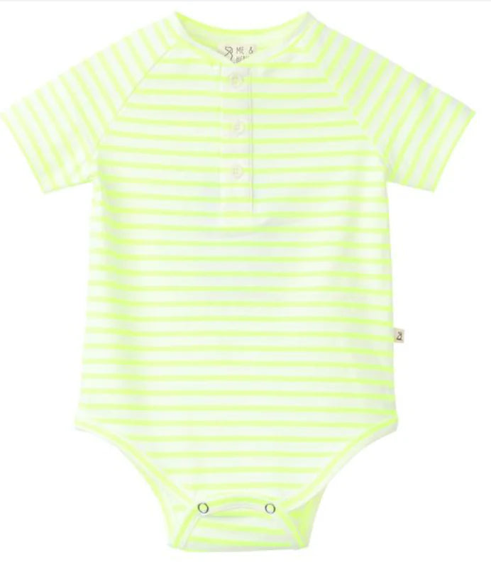 Raglan Jersey Onesie - Neon Acid Green Stripe
