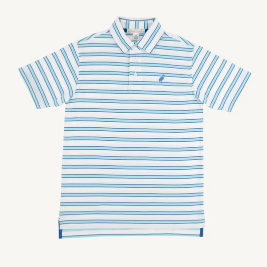 Prim & Proper SS Polo - Wht Belhaven Blue Stripe