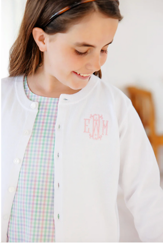 Cambridge Cardigan Pearl Buttons - Worth Ave White