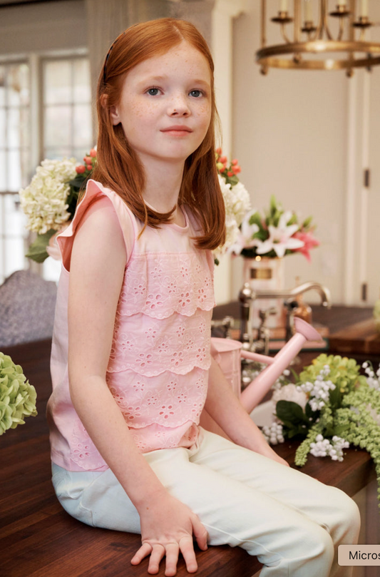 Ellie's Eyelet tank- Palm Beach pink