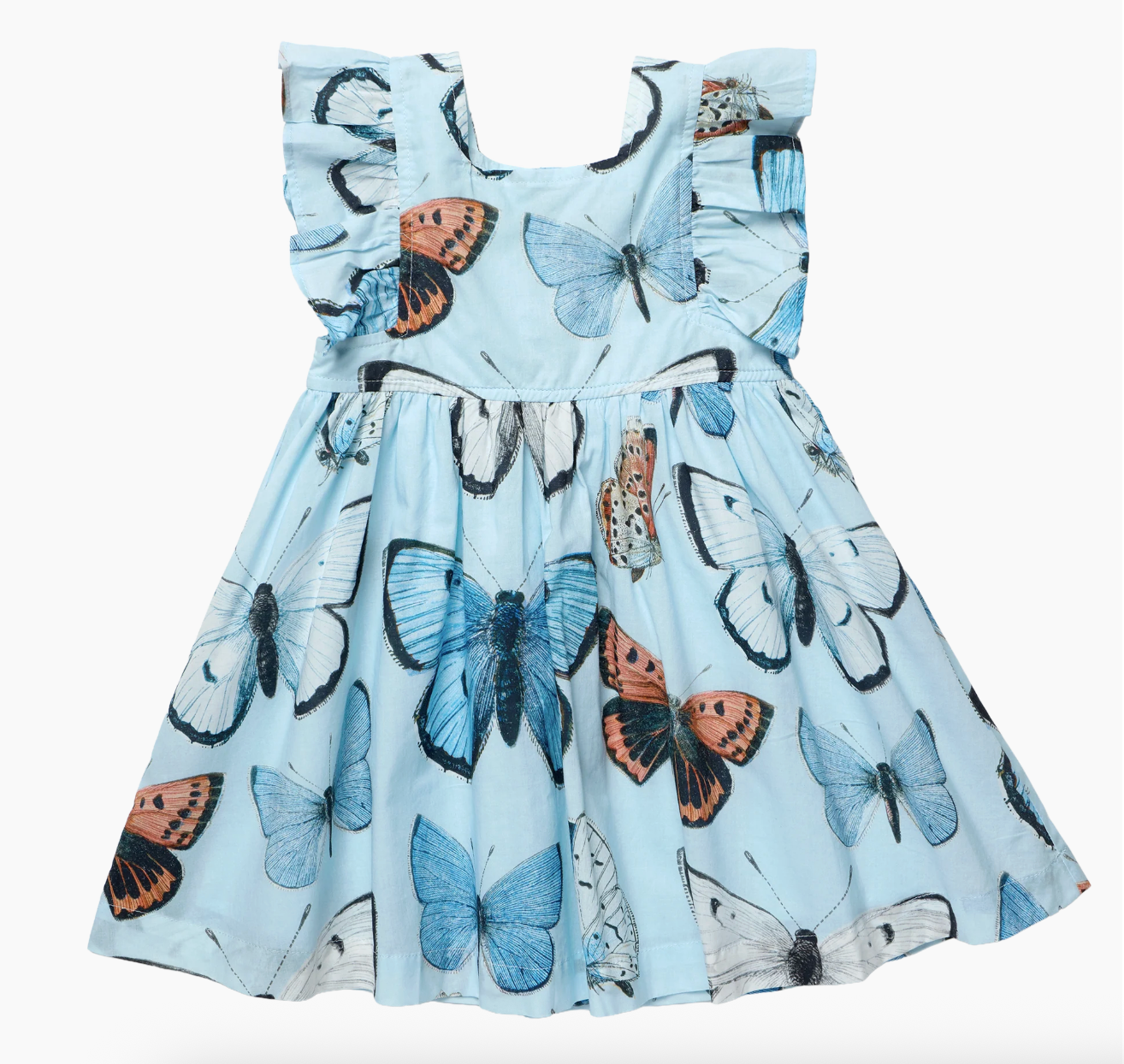 girls elsie dress- blue vintage butterflies