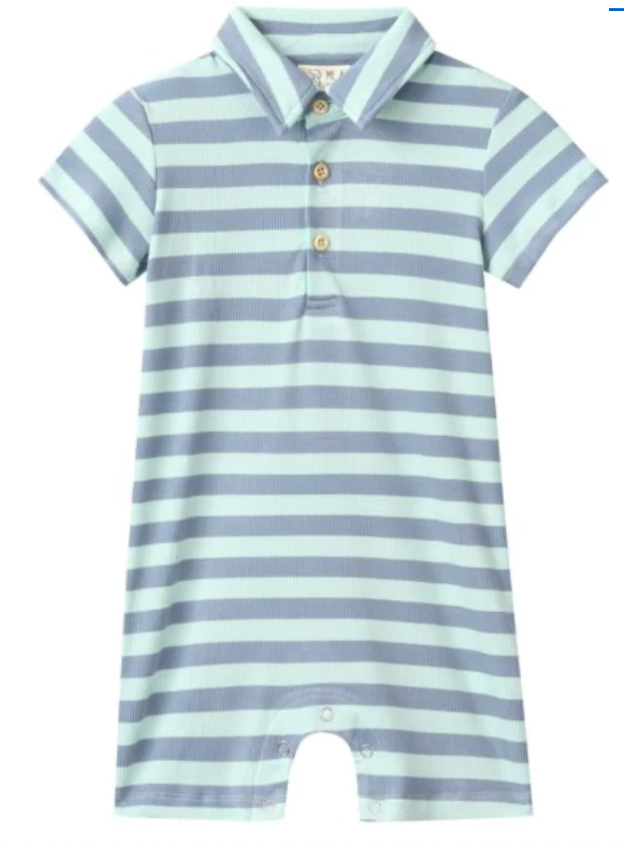 Drift Chambray/Blue Stripe Polo Romper