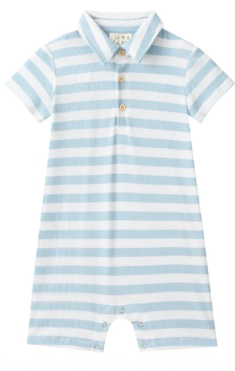 Drift pale Chambray / White Stripe polo romper