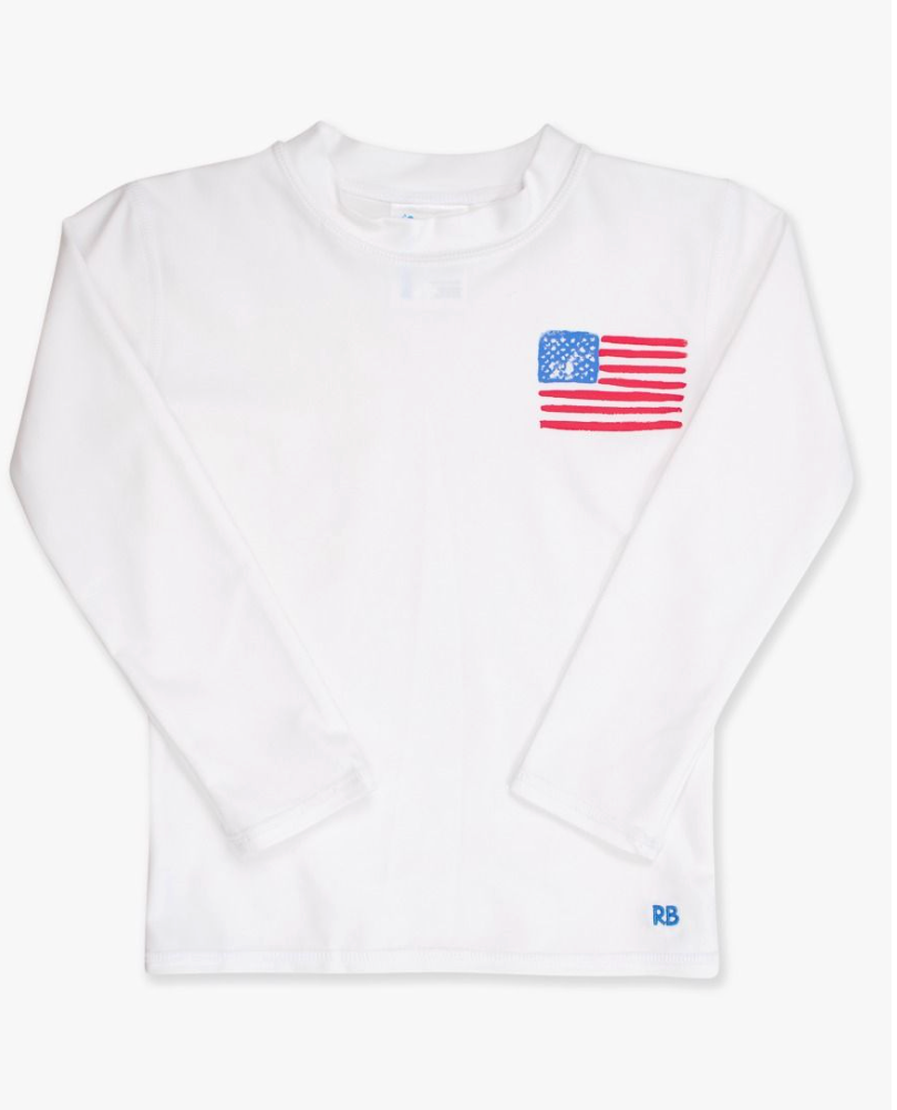 freedom flag white applique long sleeve rash guard