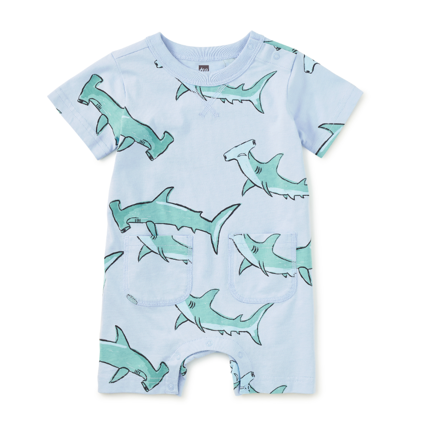double pocket baby romper- hungry hammerhead