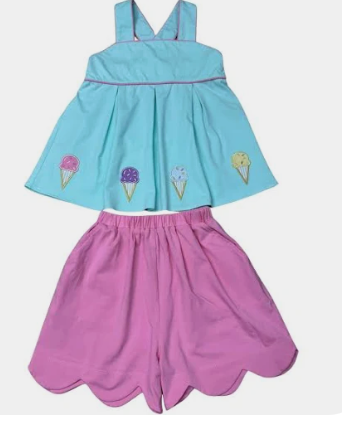 Applique short set- scream for ice cream