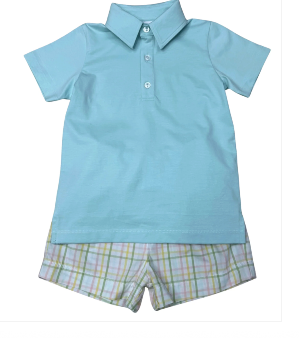 Pastel prep plaid polo short set