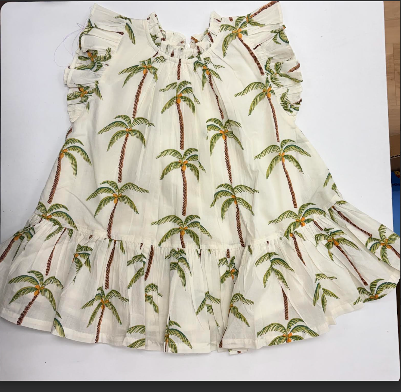 Girls Harper Dress - Cream Palm Trees