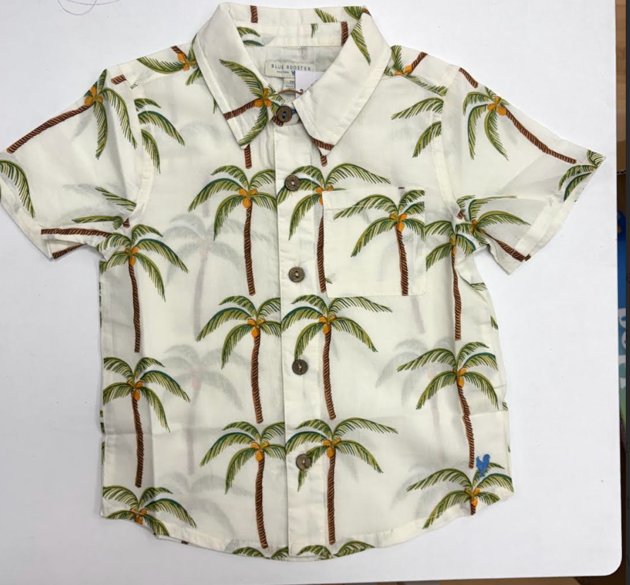Boys Jack Shirt - Cream Palm Trees