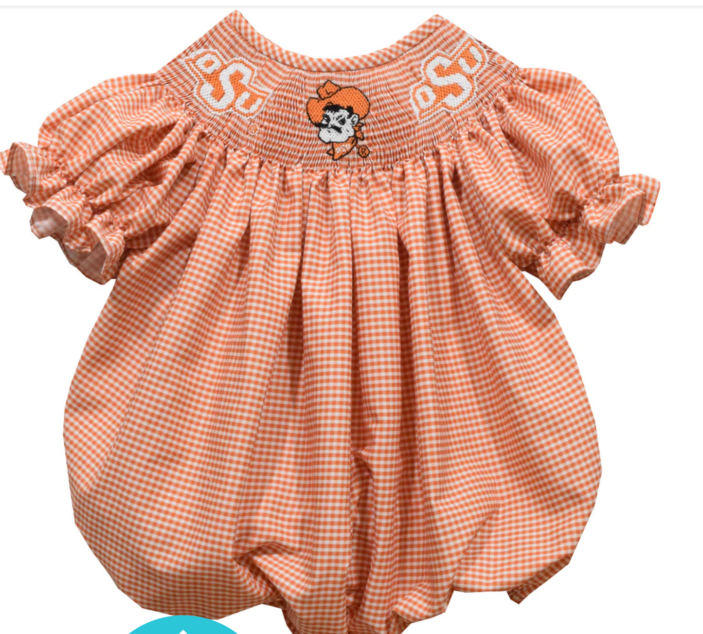 OSU Cowboys Smocked Orange Gingham Short Sleeve Girls Bubble