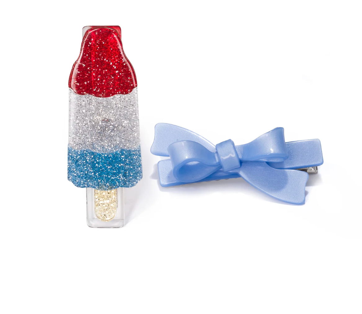 Popsicle Glitter Blue Bow Hair Clip
