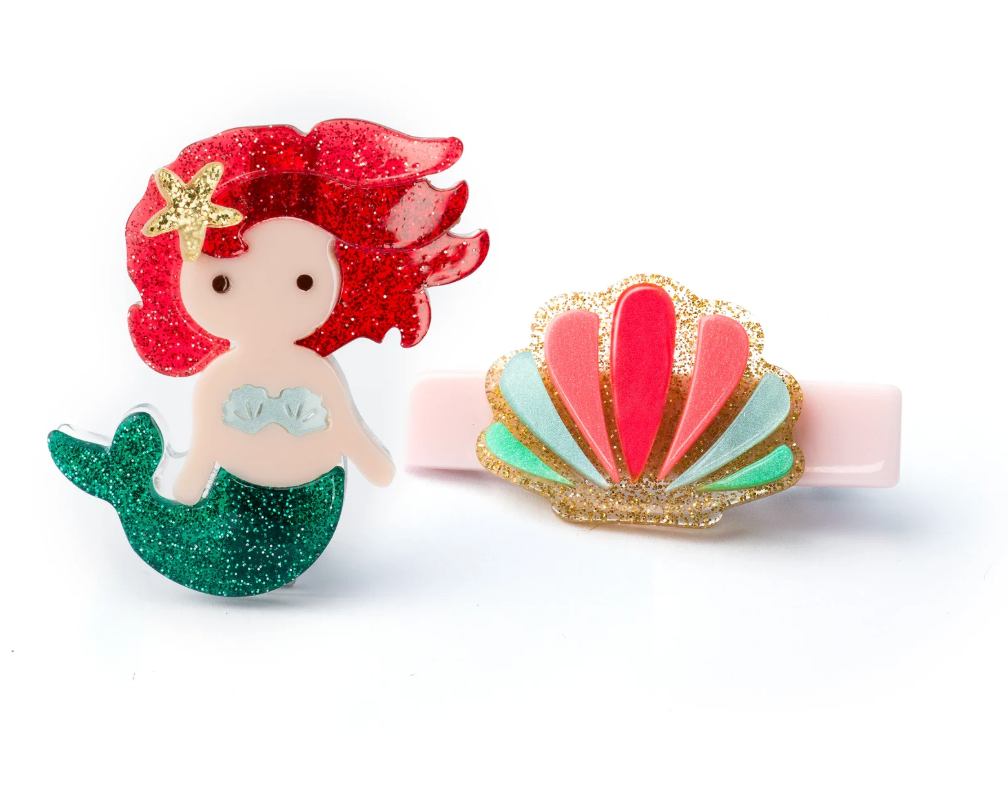 Mermaid Red Seashell Glitter Hair Clip