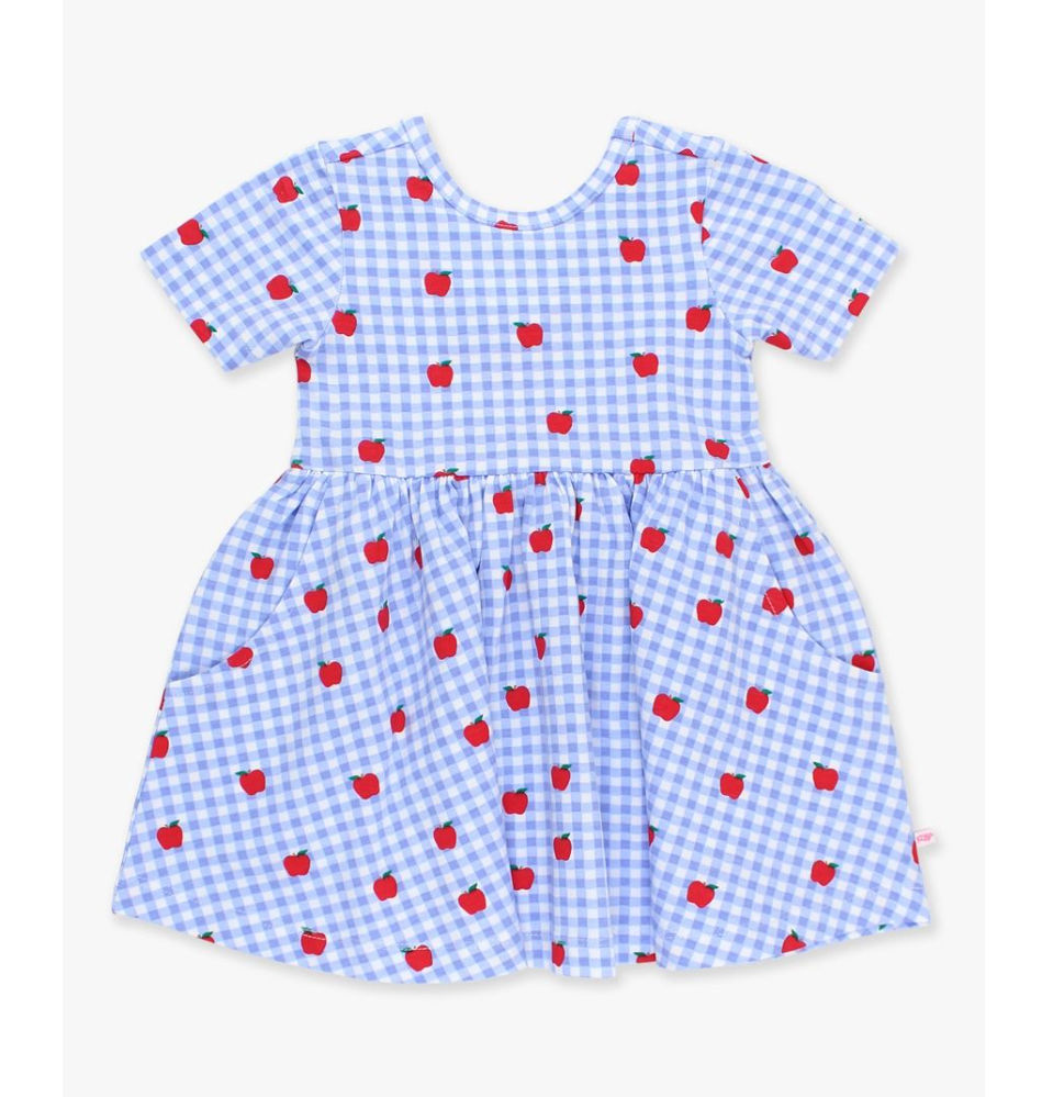 Apple Orchard Gingham Knit Short Sleeve Twirl Dress