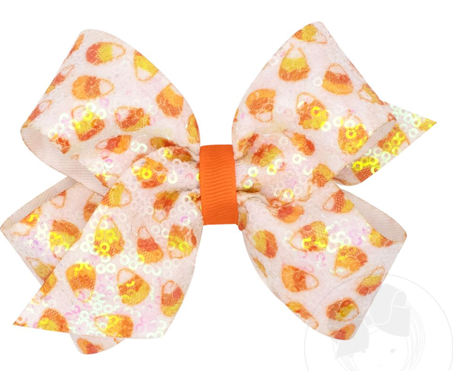 Candy Corn Print Sequin Hair Bow