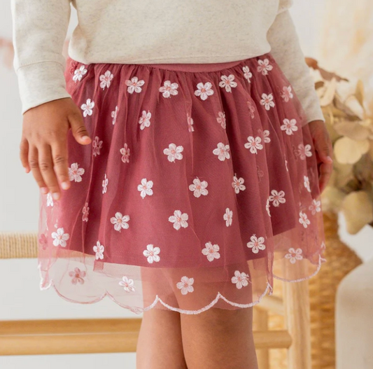 Berry Floral Embroidered Tutu Skirt