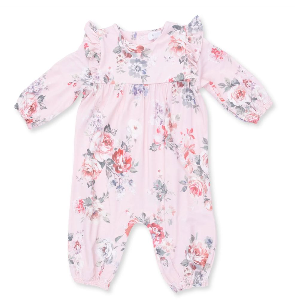 Painterly Rose Bouquets - Ruffle Sleeve Snap Romper