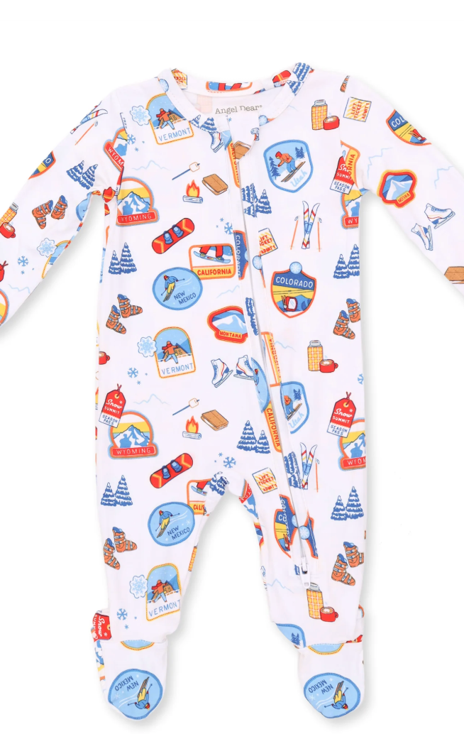 Vintage Ski Patches 2 Way Zipper Footie