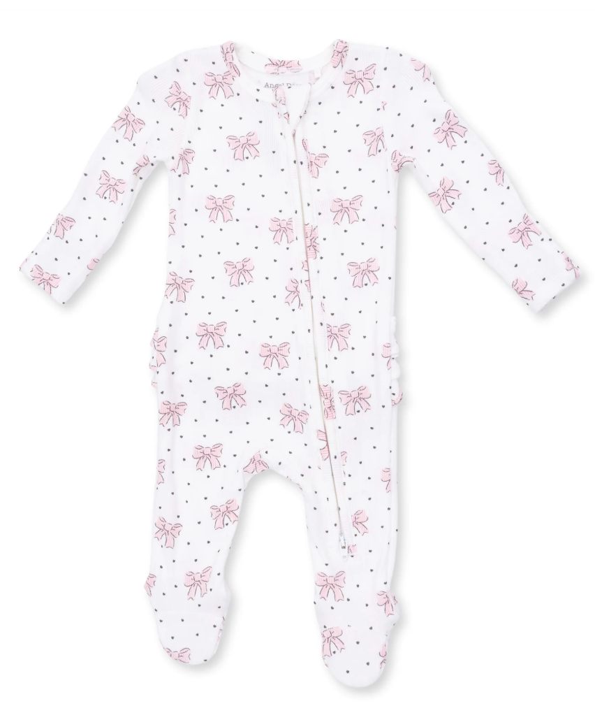 Bows and Hearts 2 Way Ruffle Back Zipper Footie