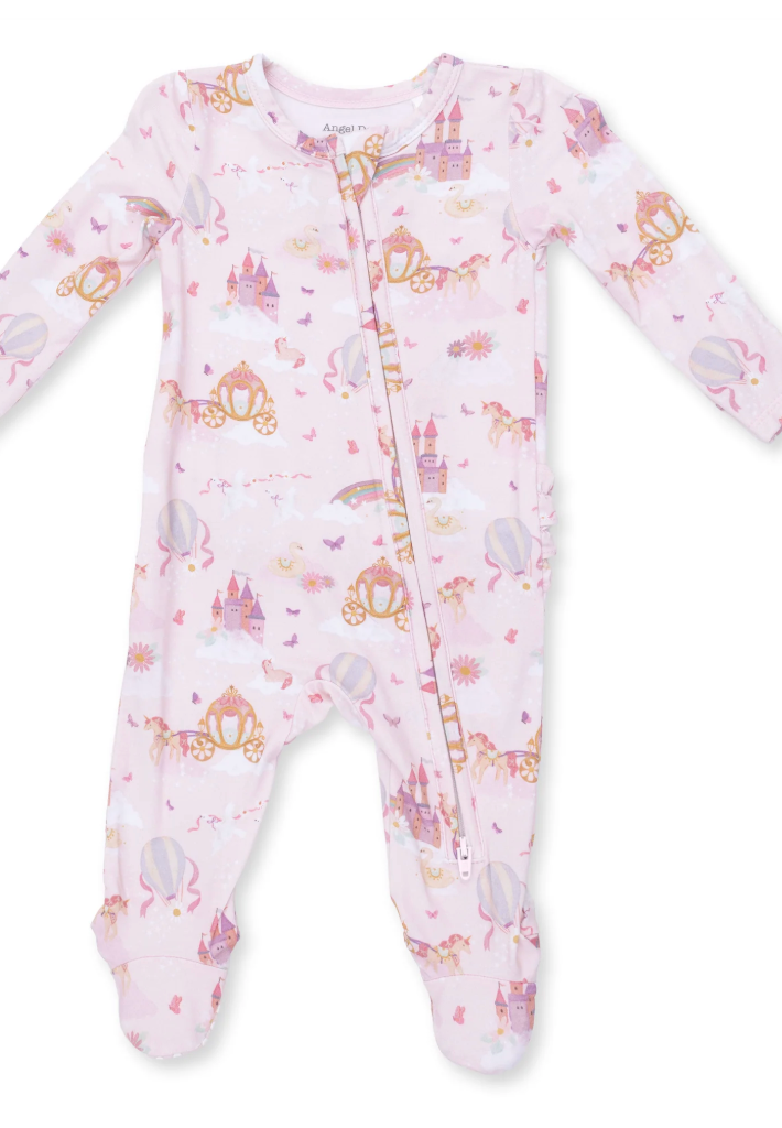 Princess Unicorns and Castle 2 Way Ruffle Back Zipper Footie