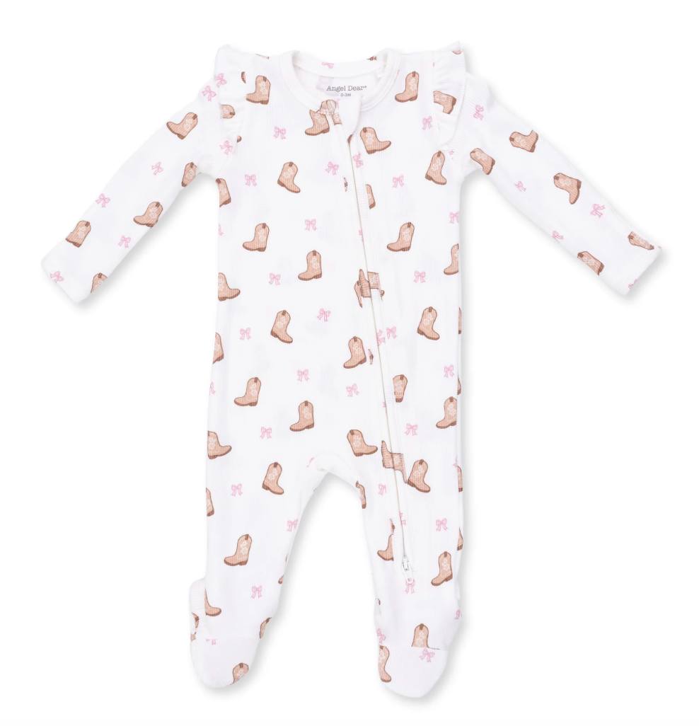 Mini Cowgirl Boots 2 Way Ruffle Sleeve Zipper Footie