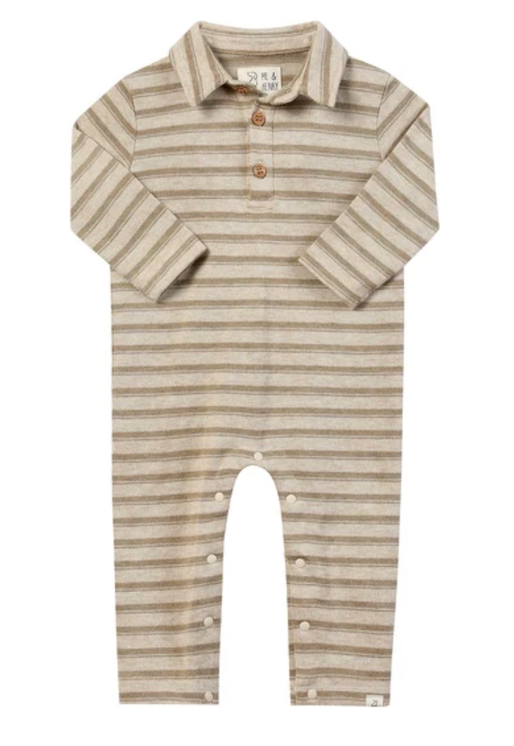 Kingston Beige/Beige Stripe Polo Romper