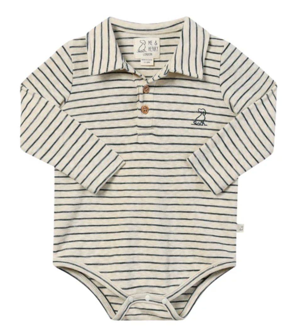 Seymour Cream/Green Striped Polo Onesie