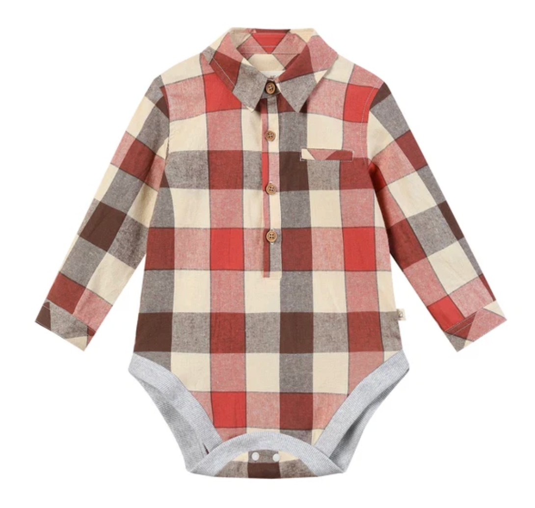 Jasper Rust/Cream Large plaid Woven Onesie