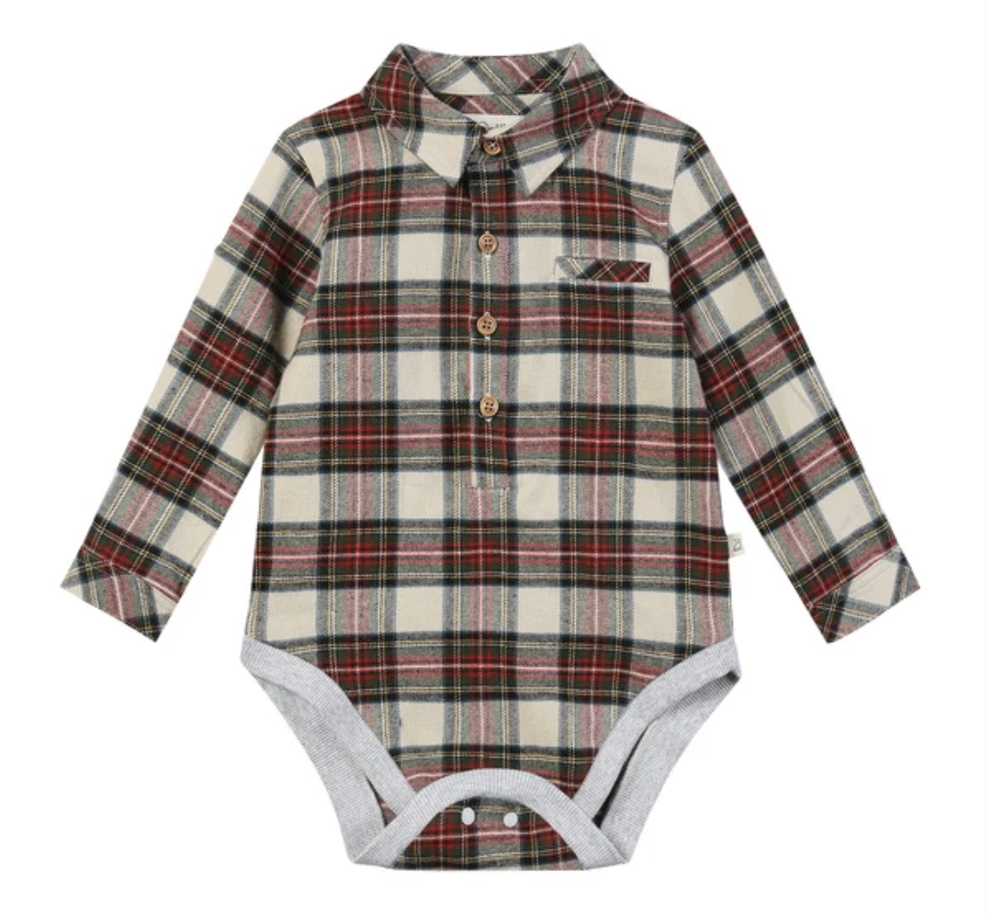 Jasper Cream/Green plaid Woven Onesie