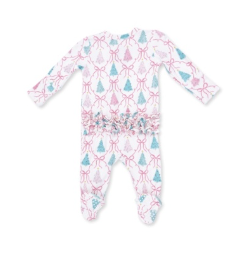 Ruffle Back Zipper Footie - Bow Trellis Tree