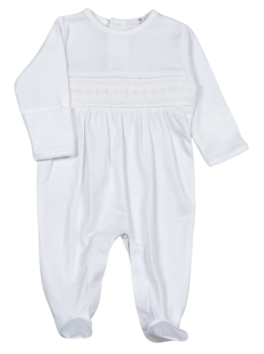 White Hand Smocked Pima Footie