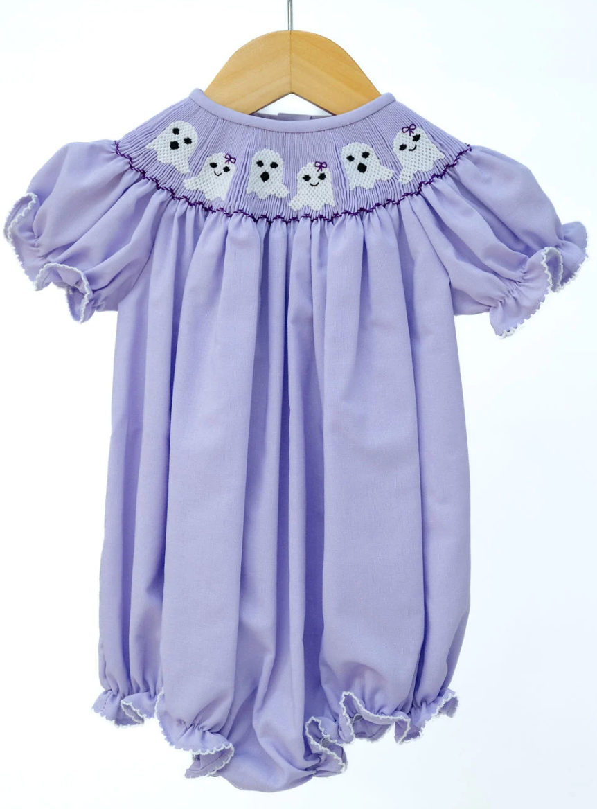 Purple Ghosts Smocked Birdie Bubble