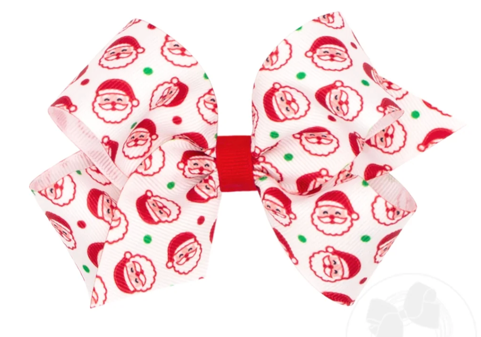 Medium Pink Santa Print Christmas Hair Bow