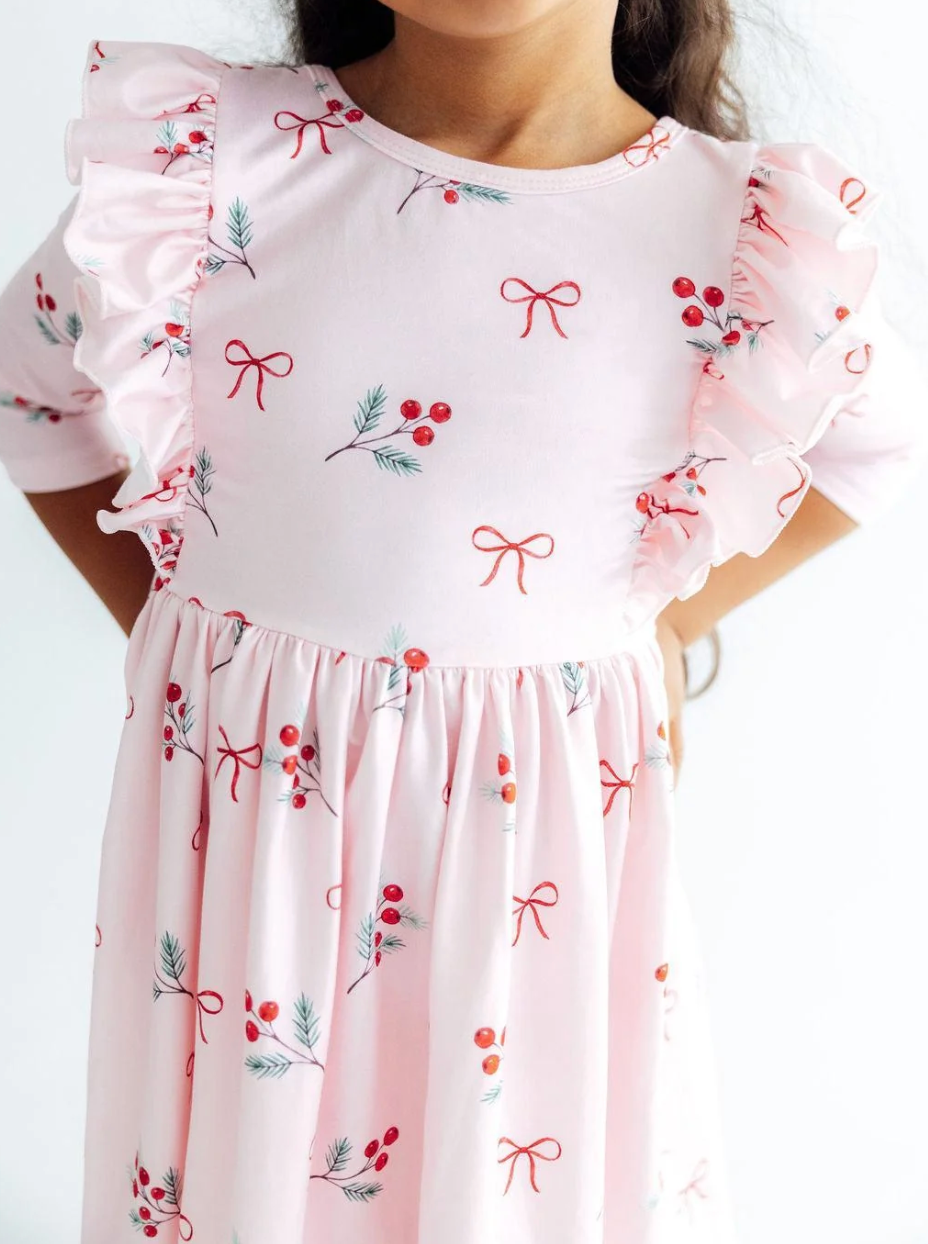Winter Berries 3/4 Sleeve Ruffle Twirl Dress