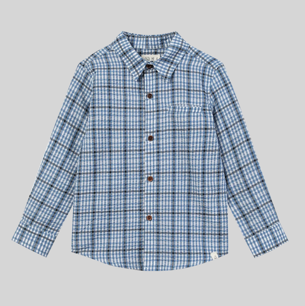 Blue & White Seersucker Plaid Button Down