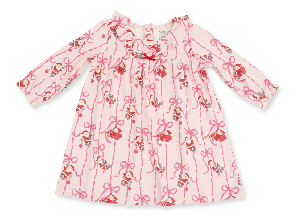 Long Sleeve Gown Ruffle Collar Bows & Santa