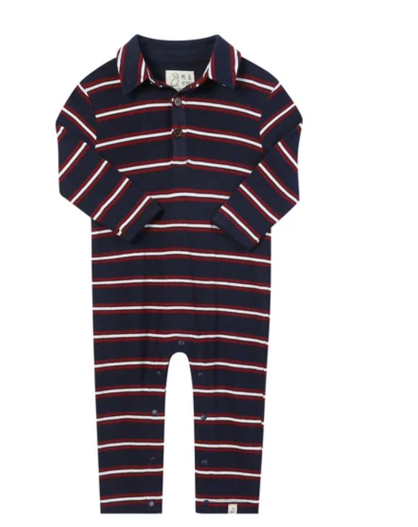 KINGSTON Navy/ Burgundy Stripe Polo Romper