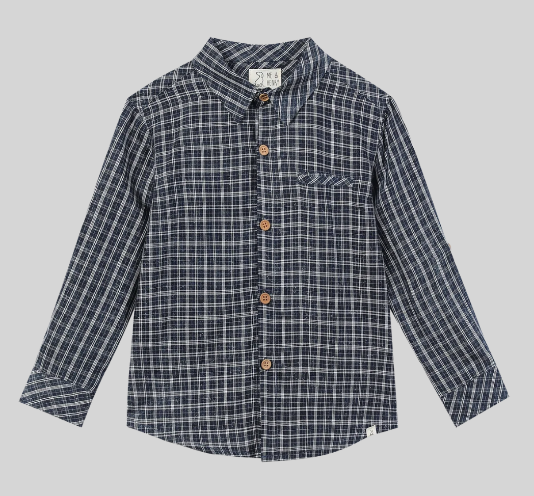 ATWOOD White/Navy Washed Plaid Woven Shirt