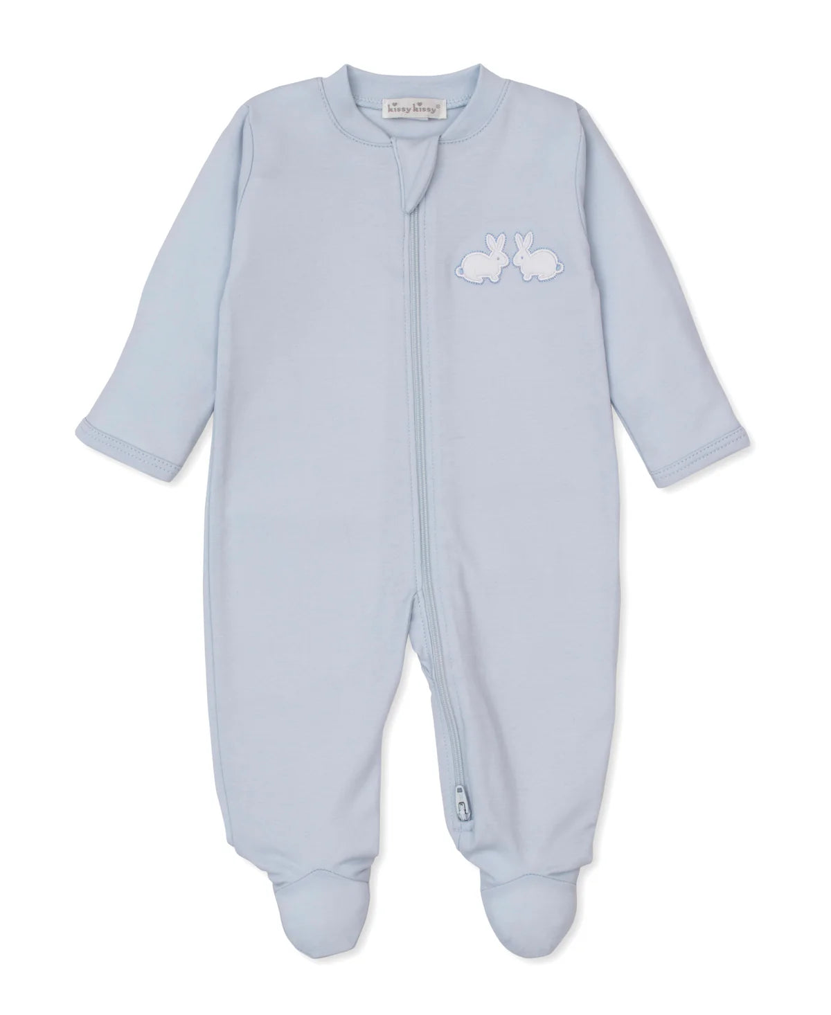 Boys footie with Zip -light blue