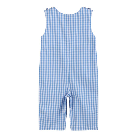 Blue Gingham Emergency Vehicles Smocked Overalls