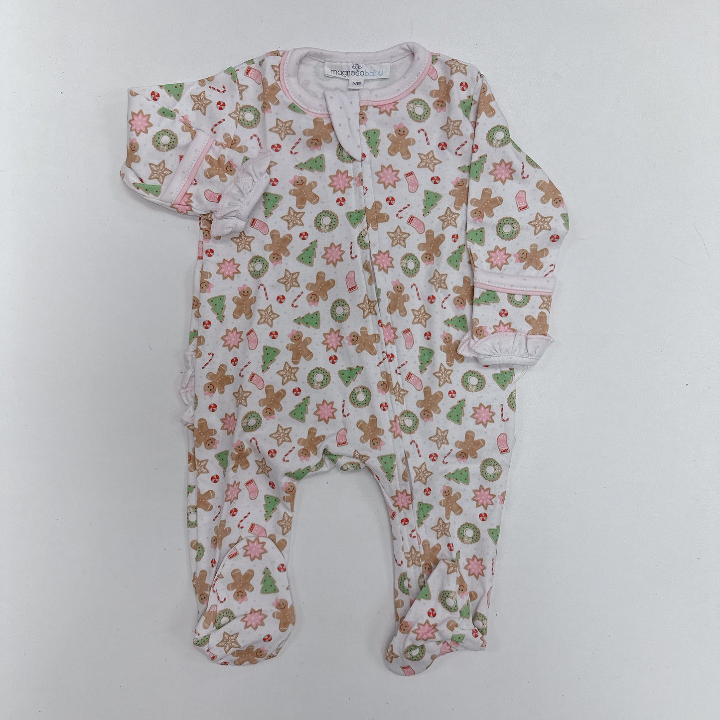 Frosted Wonderland- Printed Ruffle Zipper Footie