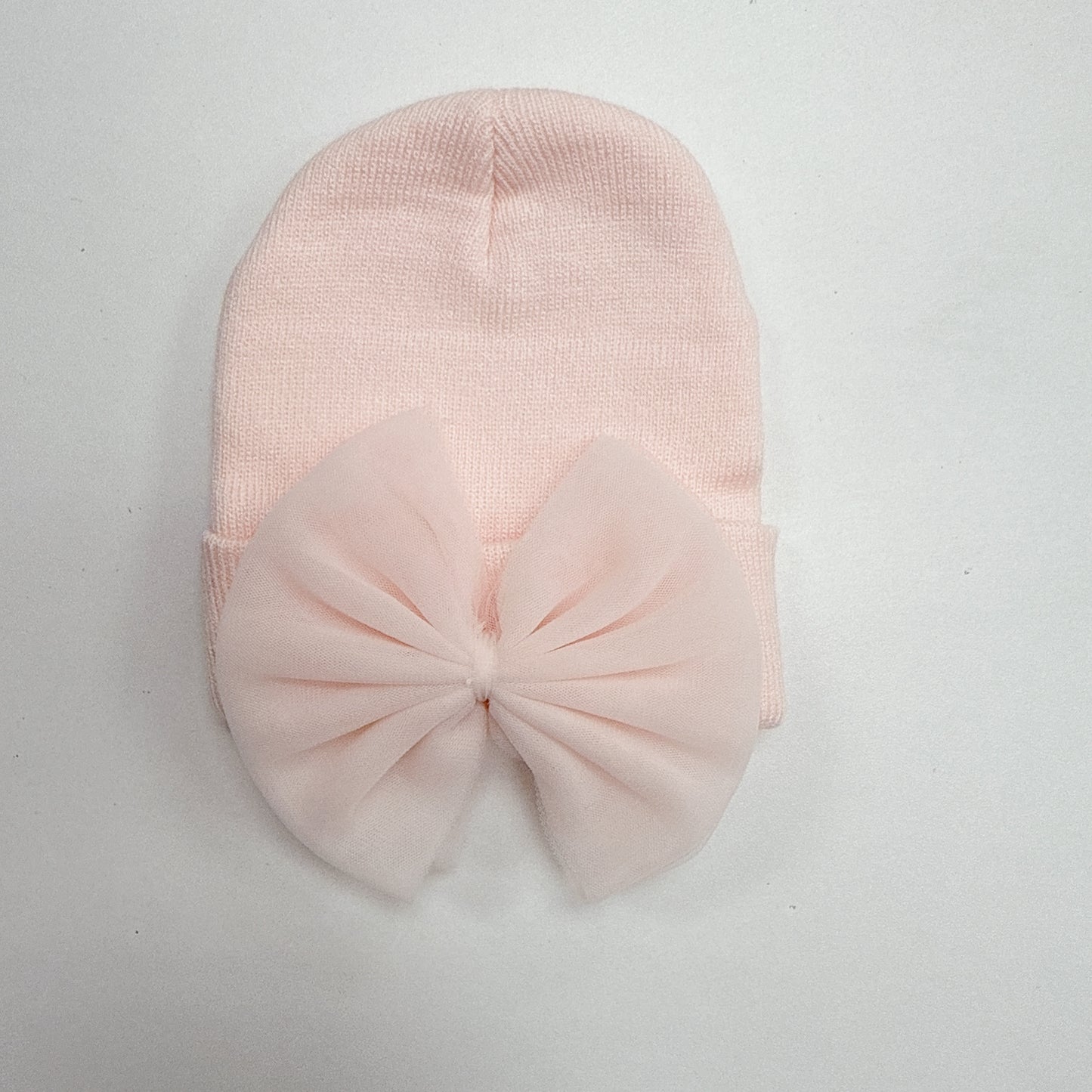 Baby Bow Knit Hat - Pink with Pink Bow