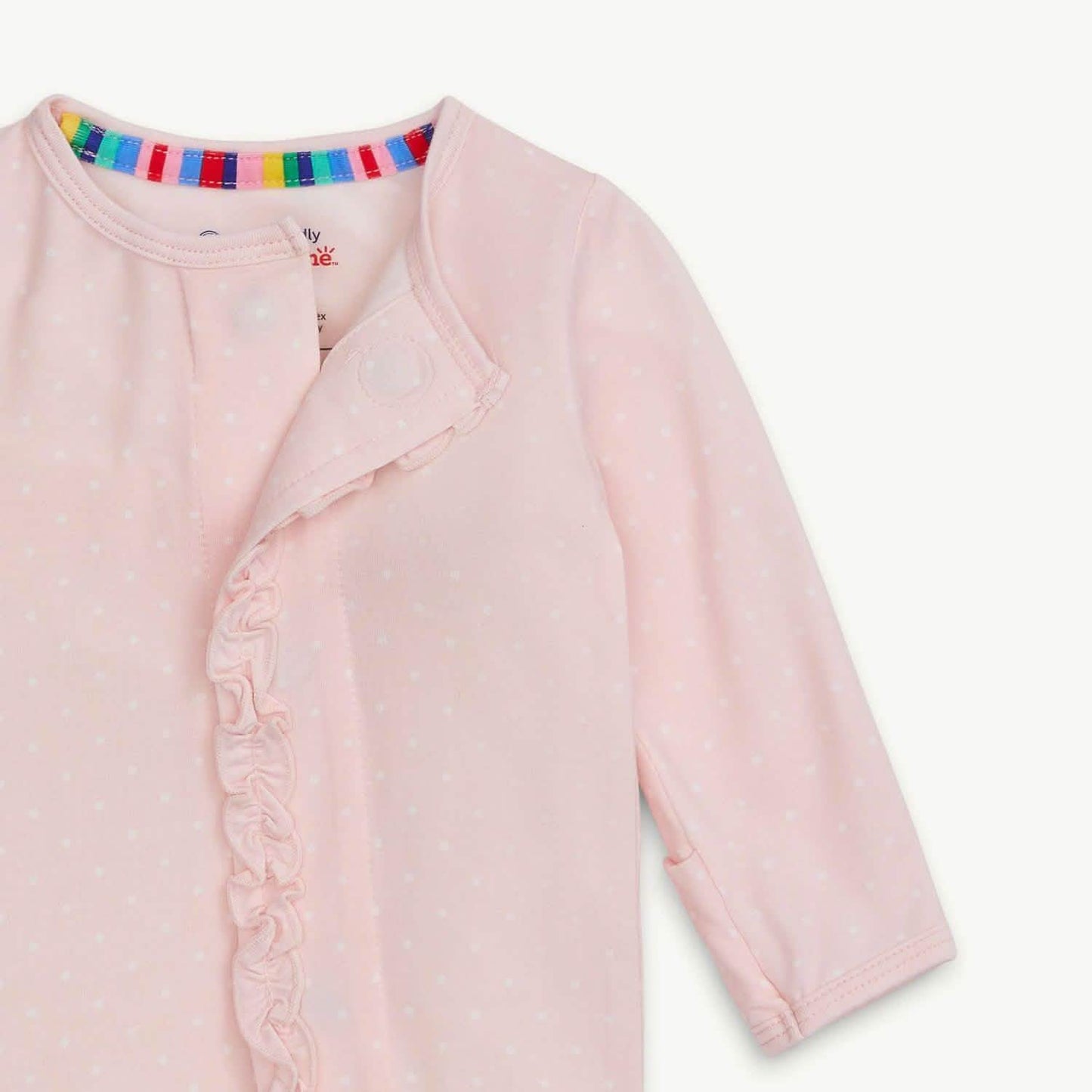 PIN DOT PINK RUFFLE PLACKET FOOTIE