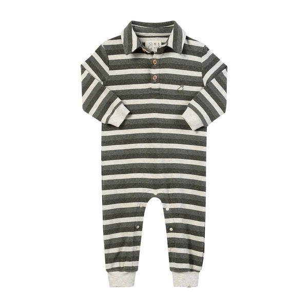 Kingston Polo Romper- sage/ cream stripe