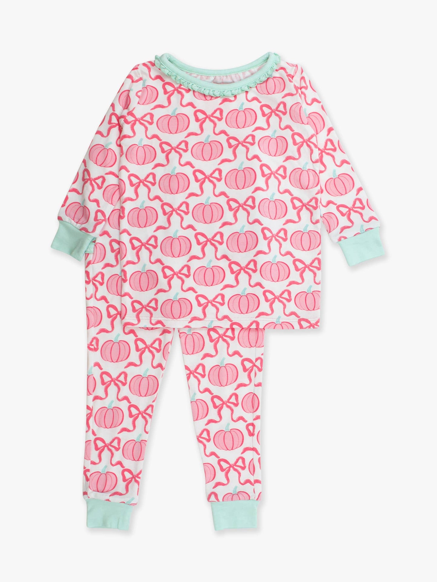 Pink Fairytale Pumpkins Ruffle Long Sleeve Pajama Set with Signature Rear Ruffles